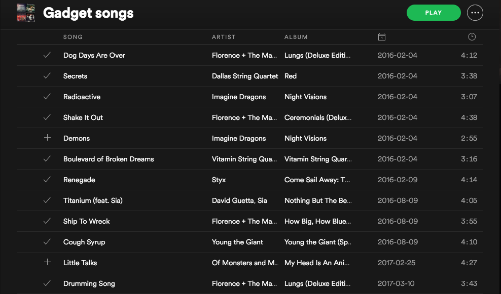 Gadget songs playlist