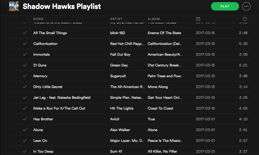 Shadow Hawks playlist